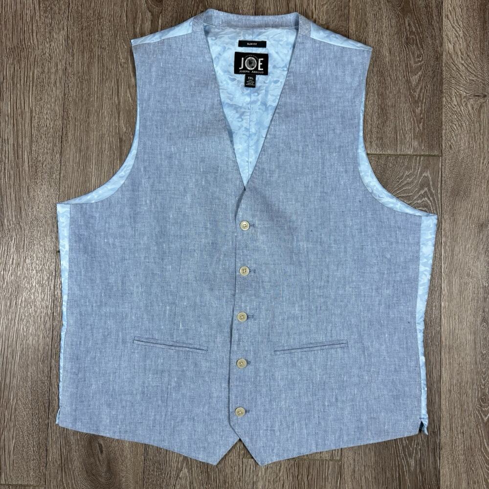 Joseph Abboud Suit Vest Men's size 2XL Waistcoat 5 Button Casual 100% Linen blue